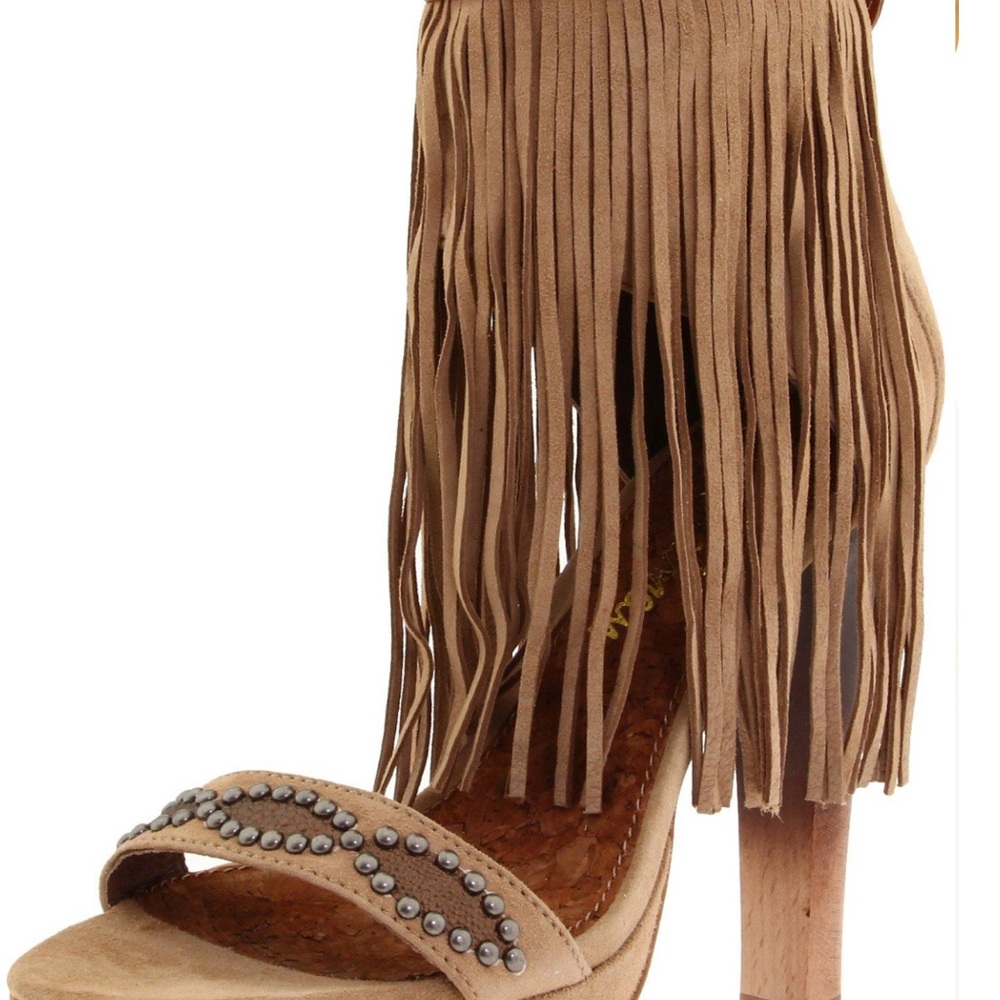 Sam Edelman Tan Fringe Heels with Boho Flair